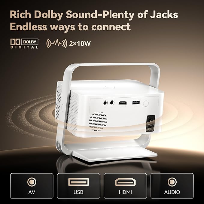 Projector with WiFi and Bluetooth, Smart 4K Projector Built-in 10,000+ APPS for Dolby Audio Home Theater Movie, Native 1080P Portable Outdoor-Proyector with HDR10+