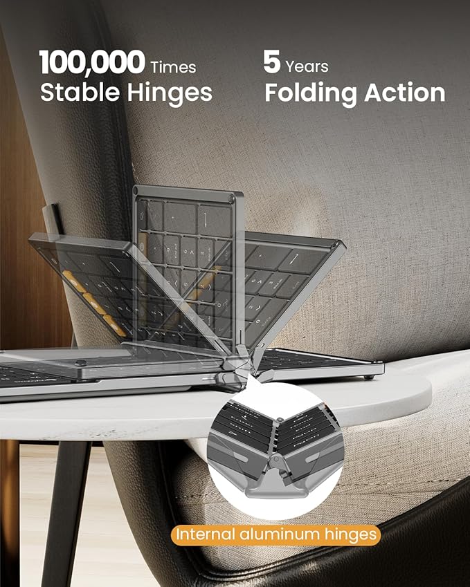 ProtoArc Foldable Keyboard and Mouse, XKM01 True Full-Size Folding Wireless Keyboard Mouse Combo for Business Travel, a Portable Office Suite On-the-Go, Compatible with Laptop iPad Tablet - Black Gray