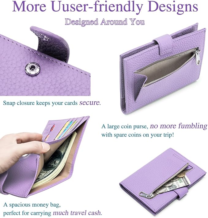 Passport Wallet for Women – RFID Blocking Passport Holder for Travel with Card Slots, Coin Pocket & SIM Slot – Slim Stylish Genuine Leather Travel Organizer – (Lavender)
