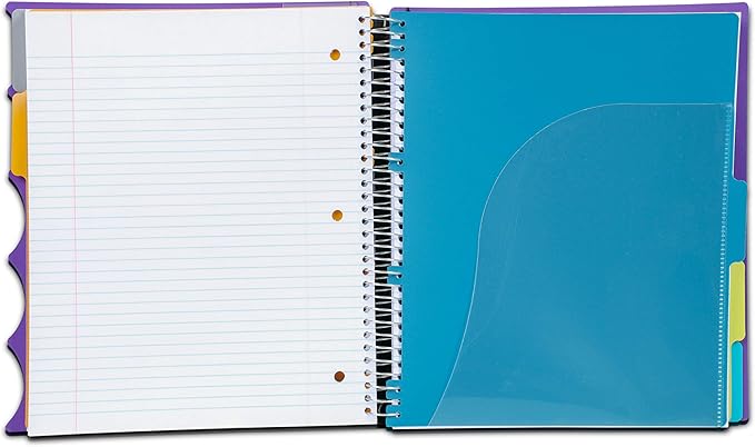 Mintra Office Durable PREMIUM Spiral Notebook, ((Purple, 5 Subject, 8.5in x 11in)), Fabric Covered Coils, No Snags, Removable Adjustable Pocket Dividers, Ruler, Organization, Customizable
