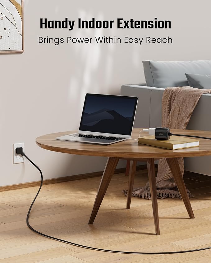 Extension Cord 6ft SUPERDANNY Mini Power Strip Ultra Right Angled Flat Plug for Tight Spaces,Indoor Extension with 3 Outlets,for Office Home Appliances,Non Surge Protector for Travel Cruise,Black