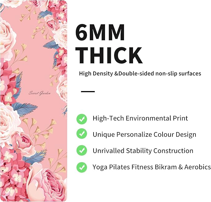 nuveti Yoga Mat Print Extra Thick TPE Non Slip Fitness Exercise Mat with Carrying Bag,72"x24" Extra Thick 6MM Exercise & Workout Mat for Yoga, Pilates Fitness and Floor Exercises