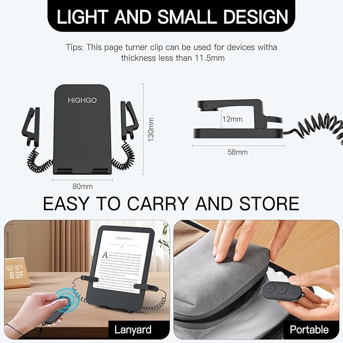 Remote Control Page Turner and Stand for Kindle Paperwhite Oasis eReaders,Clicker Page Turner Forward and Backward,Kindle Accessories for iPhone,iPad,Tablets Reading,Camera Video Record &Selfie