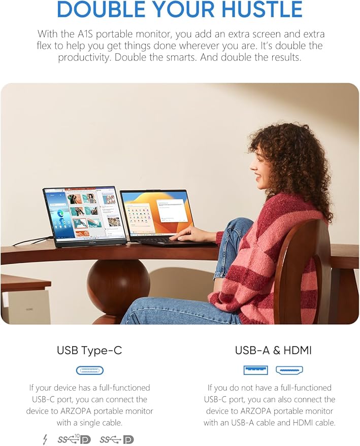 ARZOPA Portable Monitor Kickstand, 14.0" Ultra Slim Portable Laptop Monitor FHD 1080P External Display with Dual Speakers Second Screen for Laptop PC Phone Xbox PS4/5 Switch-A1S