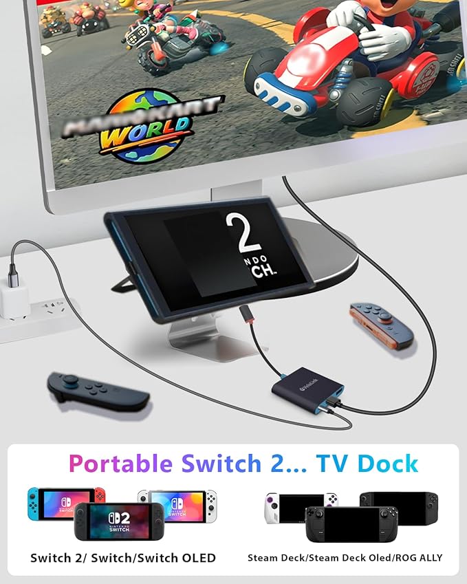 Switch 2 Dock for Nintendo Switch 2 Docking Station Switch 2 Portable TV Dock USB c to hdmi Compatible with Switch1/ Switch 2, USB C Hub Compatible with MacBook,Laptops, (Black)