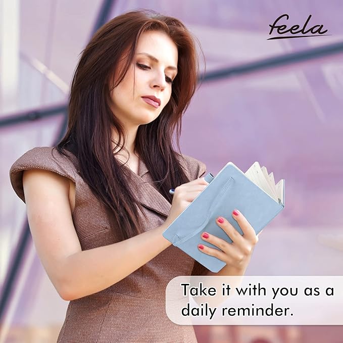 feela 24 Pack Journal Notebook for Work, Business Notebook Bulk Hardcover Lined Writing Journal with Pen Holder for Men Women Note Taking, with 24 Black Pens, 120 GSM, 5.1”x8.3”, A5, Light Blue