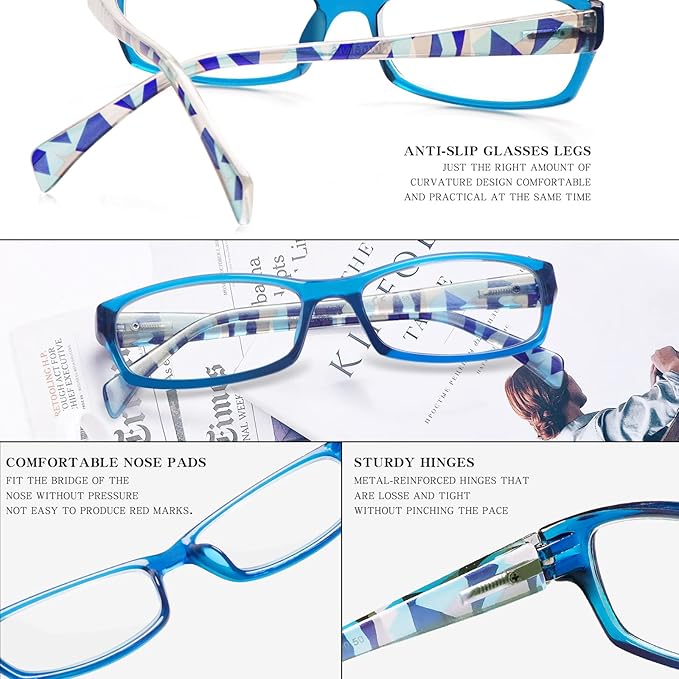 VIDEBLA 5 Pack Computer Reading Glasses Men and Women Anti Eyestrain Blue Light Blocking Glasses for Reading (5 Blue, 0.00)