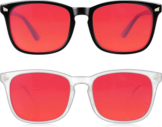 2 Packs Professional Sleep Glasses with 99.9% Blue Light Blocking Dual AR Coatings Red Lens, Computer Gaming Glasses for Men Women, Anti Fatigue & Eye Strain