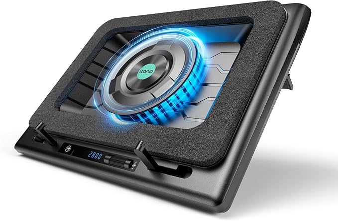 llano V12 Laptop Cooling Pad, Gaming Laptop Cooler Stand with 5.5inch Powerful Turbo Fan, Adjustable Speed, Touch Control, 3-Port USB A, for Fast Cooling Laptop 15.6-19in, Black (No RGB)