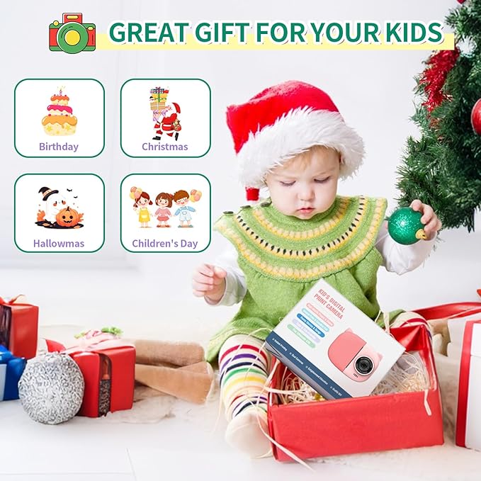 Rongta Instant Print Camera for Kids, Children Portable Photo Printer for Birthday Gifts, Kids Toys, 2.4 Inch Screen Kid Digital Camera for Girls Boys Age 3 4 5 6 7 8 9 10(Green)