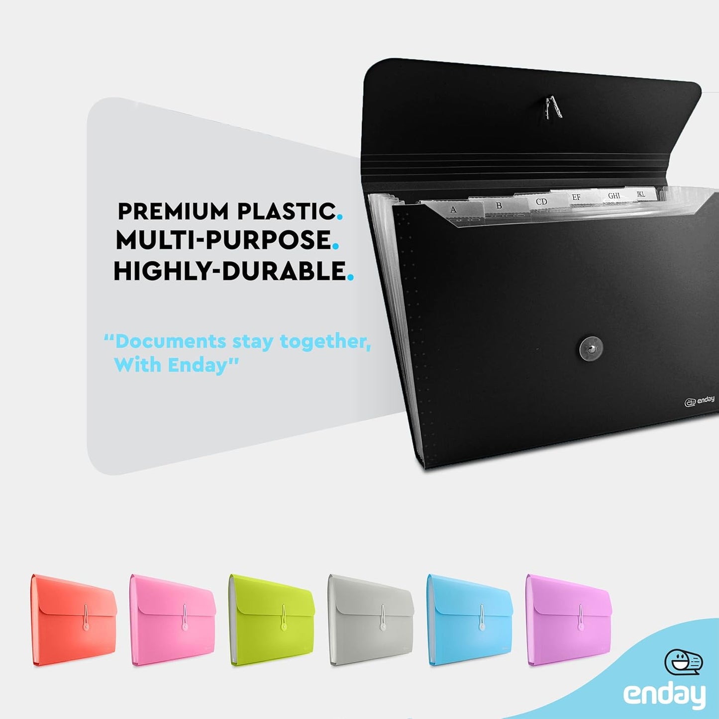 Accordion File Organizer Black, 7 Pocket Expanding File and Cover Folder with Labels, Plastic Portable Desktop Letter A4 Paper – by Enday