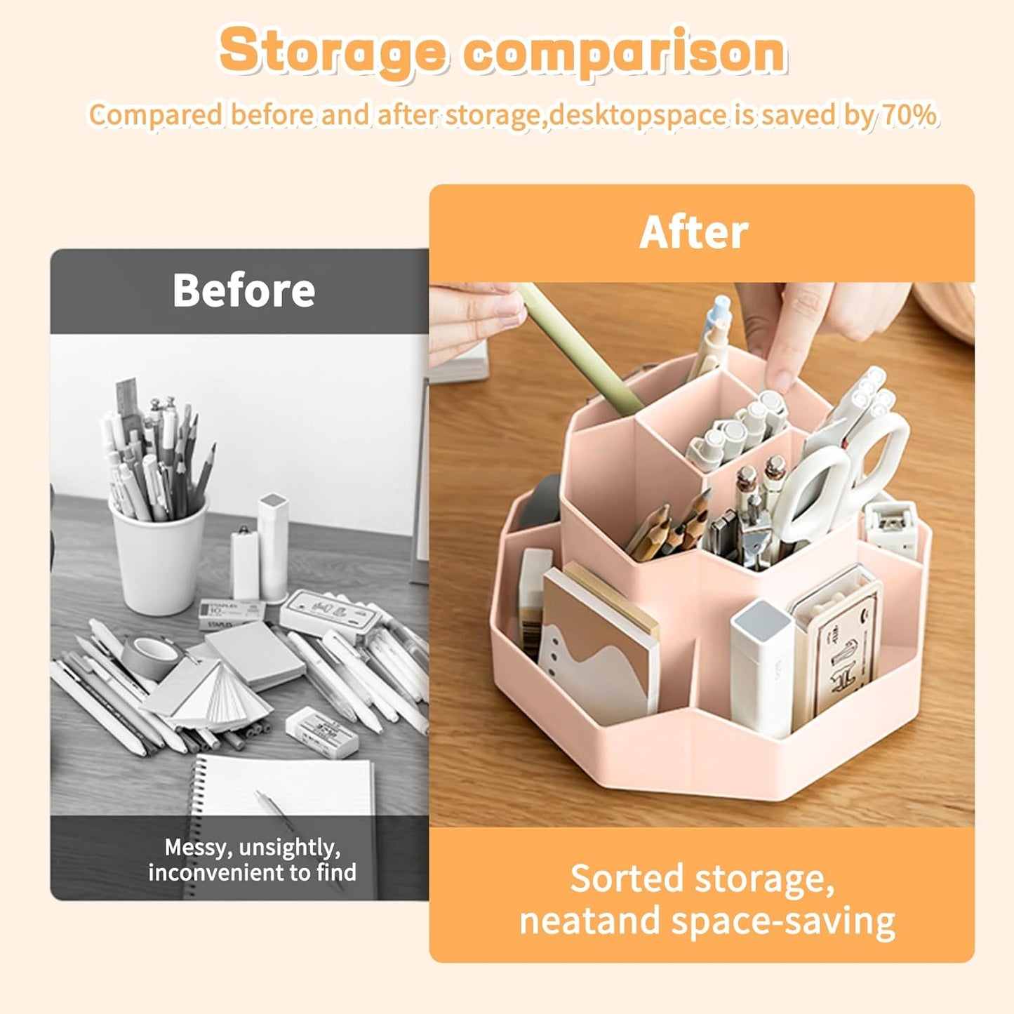 Pencil Pen Holder for Desk,9 Slots 360 Degree Rotating Desk Organizers,Desktop Storage Stationery Supplies Organizer, Cute Pencil Cup Pot For Office, School, Home(Pink)