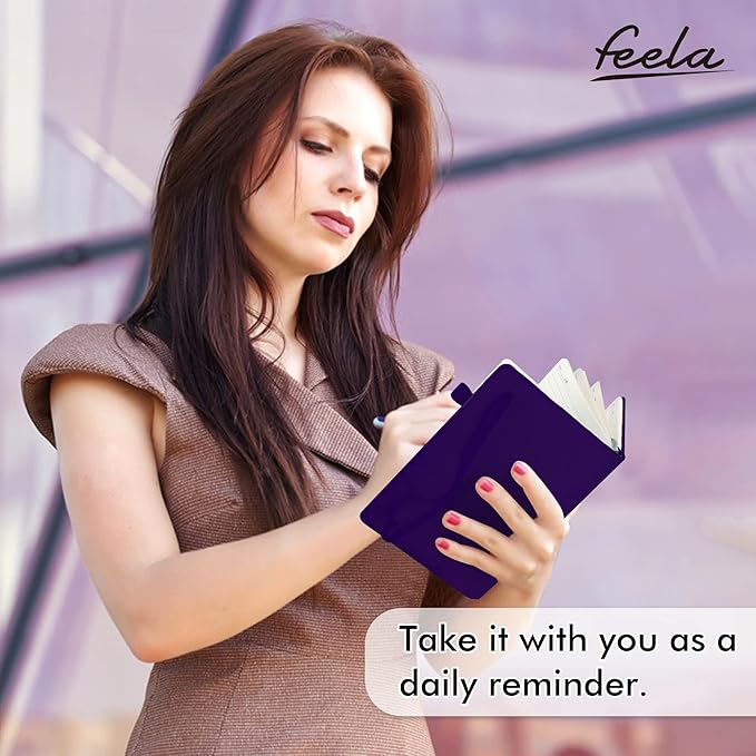 feela 24 Pack Journal Notebook Bulk for Work, Business Notebook Hardcover Lined Writing Journal with Pen Holder for Men Women Note Taking, with 24 Black Pens, 120 GSM, 5.1”x8.3”, A5, Purple