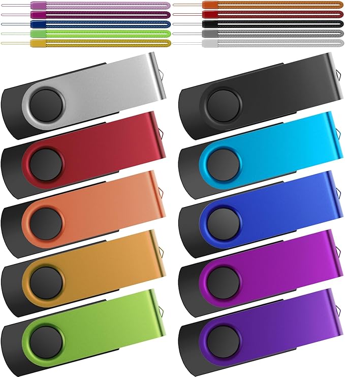 Kepmem Swivel Pen Drive 8GB USB 3.0 Memory Stick Pack of 10, Colorful Multipack Zip Drives for Data Storage