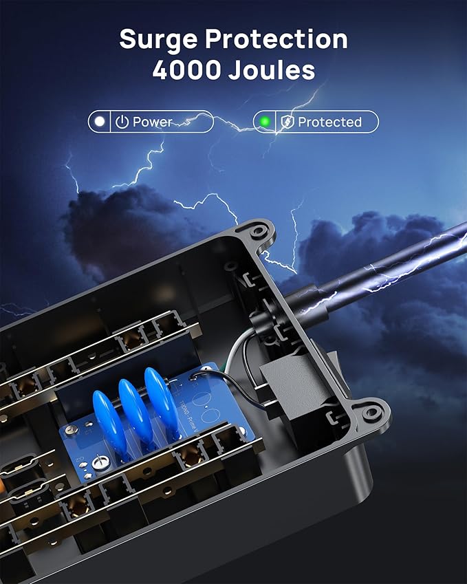 TROND 360° Rotating Flat Plug, Surge Protector Power Strip, 13AC Widely Spaced Outlets Expansion with 3 USB C Ports, 4000J, 15ft Extension Cord Heavy Duty, Wall Mount, Under Desk, ETL Listed, Black