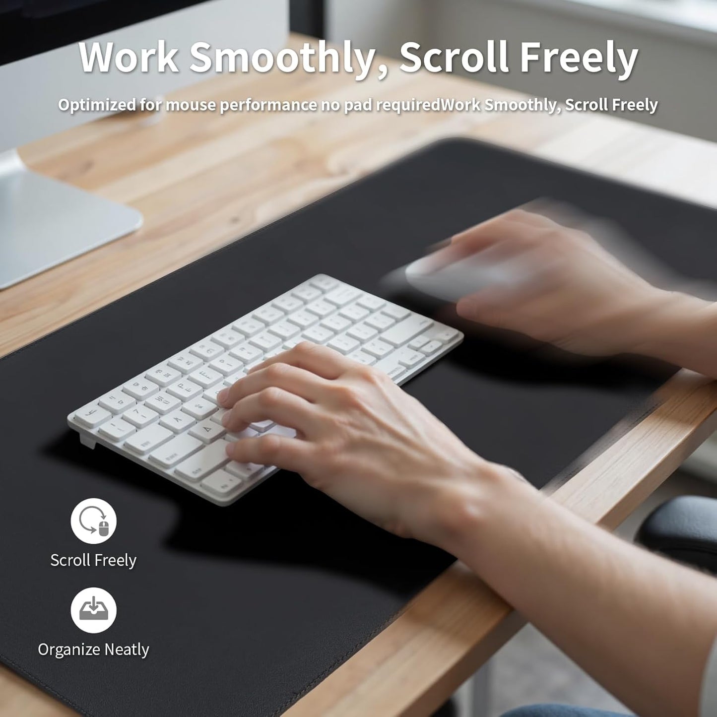 Oversized Non-Slip Desk Pad Protector – Grips Desk Firmly, Anti-Slip Like You've Never Seen! Vegan Leather Waterproof Laptop Mat for Keyboard & Mouse – Large Office Pad– Obsidian Black