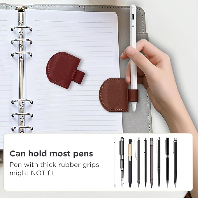 Magnetic Pen Loop Holder, Pencil Holder for Notebooks, Journals, Calendars, PU Leather 3 Pack