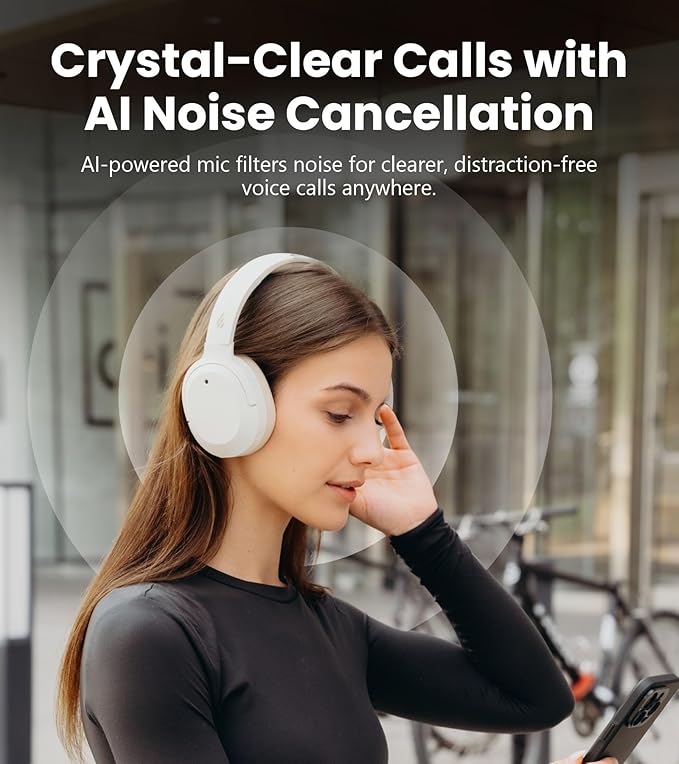 Edifier W820NB Plus Gen 2 Wireless Over-Ear Noise Cancelling Headphone, -49 dB ANC, LDAC Hi-Res Audio, 88H Playtime, Spatial Sound, Volume Guard, Bluetooth V6.1 & Multipoint, Fast Charge - Ivory