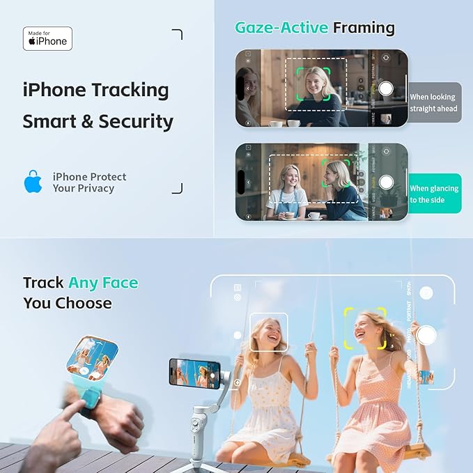 COMITOK Only for iPhone, MOGO [Apple MFi Certified] Gimbal Stabilizer for iPhone Stabilizer for Video Recording, Native Camera Control by Remote & Apple Watch, Background Mode Tracking in iOS26