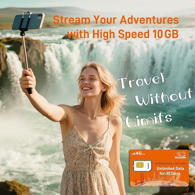 International Unlimited Data SIM Card 30 Days, 5G 4G LTE High Speed 10GB Data (After 256Kbps) for 51 Countries USA, UK, Europe, Asia, Oceania, for Unlocked WiFi Mobile Hotspot/Phones, No Contract