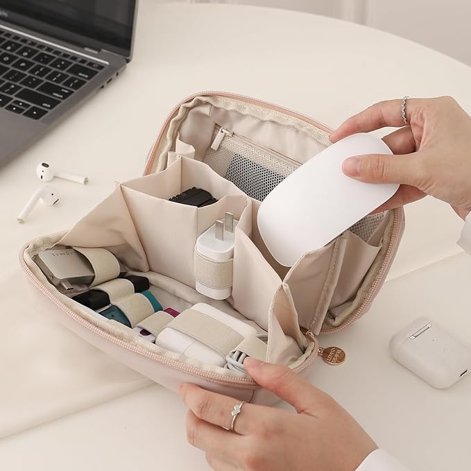RIGHT AWAY Tech Pouch Electronics Organizer Travel Case, Cord Organizer Bag Cable Accessories Carry Storage for Essentials,Charger, Phone, Earphone,Flash Drive,Pink