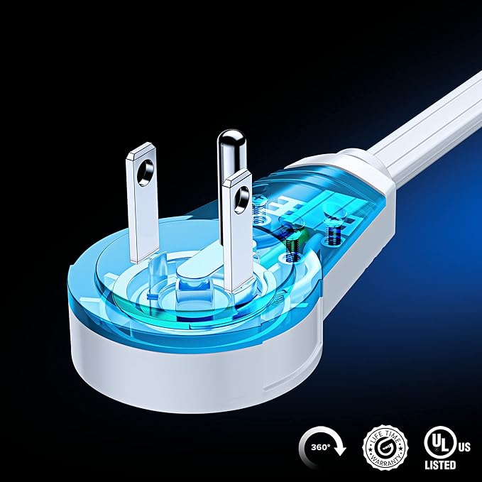360° Rotating Flat Plug Extension Cord with USB Ports and a Removable Hook White Extension Cord 12 ft (16 Gauge) UL Certified
