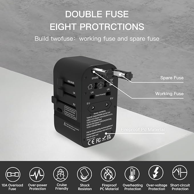 Voltage Converter Universal Travel Adapter, PD20W International Power Adapter,Fast Charging Travel Charger, All in One Worldwide Travel Plug Adapter, Outlet Adapter for EU UK USA AU, Black