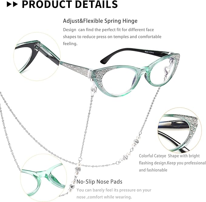 EYEURL Cat Eye Reading Glasses for Women - Blue Light Blocking 4 Pack Ladies Fashion Readers with Flexible Spring Hinges, Anti-Glare&UV Rays +1.25 Eyeglasses, Black/Brown/Green/Purple