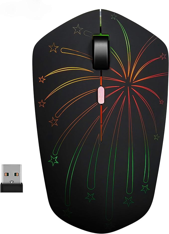 Rechargeable Wireless Mouse, Backlit Powered by Li-Polymer Battery, Optical Sensor, Nano USB Receiver,3 Stages DPI Speed, 4 Buttons for PC, Laptop, Tablet, MacBook etc. (Solo Firework)