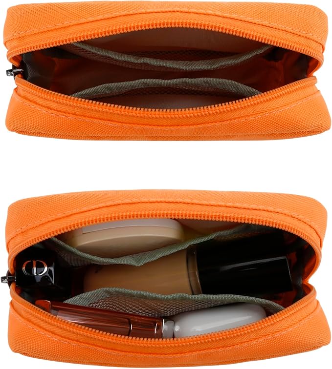 E-Tree Cute Small Makeup Bag,Cosmetic Toiletry Make up Skin Care Little Items Pouch for Purse,Zipper Mini Tech Charger Cable Electronic Organizer Case,Travel Accessories for Women Men Teen,Orange