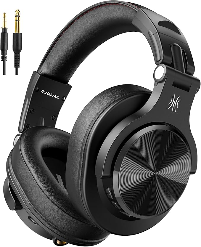 OneOdio A70 Bluetooth Over Ear Headphones, Wireless Headphones with 72H Playtime, Hi-Res, Built-in Mic, 3.5mm/6.35mm Wired Audio Jack for Studio Monitor & Mixing DJ Guitar AMP, Computer Laptop PC