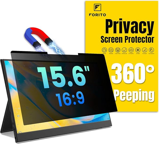 F FORITO Magnetic Laptop Privacy Screen 15.6 inch 16:9, 360° Anti Peeping Removable Anti Glare Blue Light Filter Compatible with All 15.6” 16:9 Laptops Portable Monitors