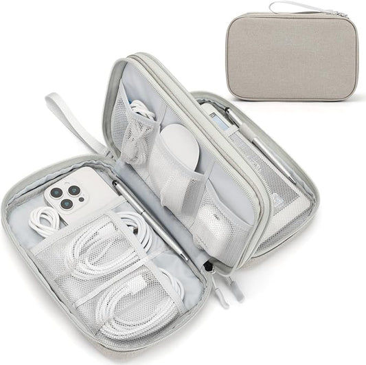 FYY Electronic Organizer, Large Travel Cable Organizer Bag Pouch Electronic Accessories Carry Case Portable Waterproof Double Layers All-in-One Storage Bag for Cable, Cord, Charger, Phone, Khaki