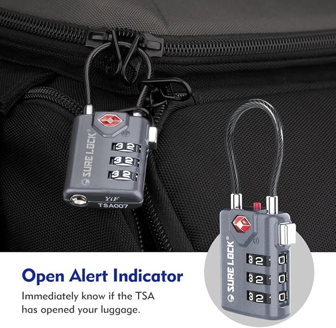 SURE LOCK TSA Compatible Travel Luggage Locks, Inspection Indicator, Easy Read Dials TSA Approved with Zinc Alloy Grey 2 Pack