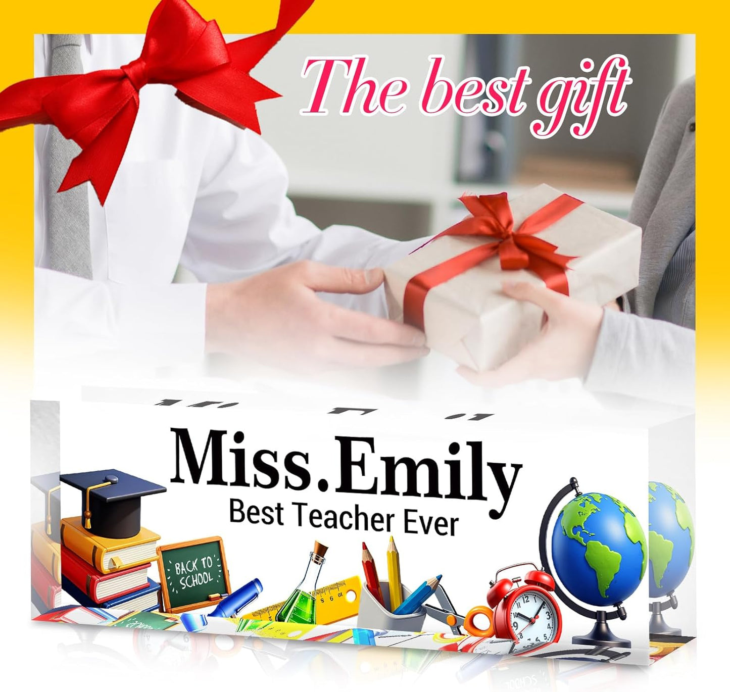 Personalized Name Plate for Desk - Custom Engraved Name Plates for Teacher -Teachers Day Gifts- Best Teacher Ever Teacher Appreciation Gifts- Acrylic Office Decor