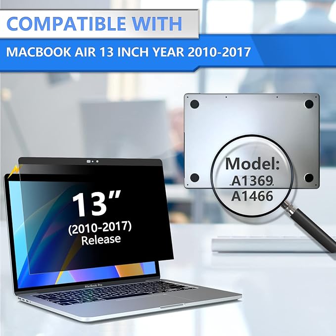 ZOEGAA Privacy Screen MacBook Air 13 Inch (2010-2017), Magnetic Removable Screen Filters Anti-Peeping, Anti Blue Light and Anti Glare Privacy Screen for Macbook Air 13 inch Model (A1369, A1466)