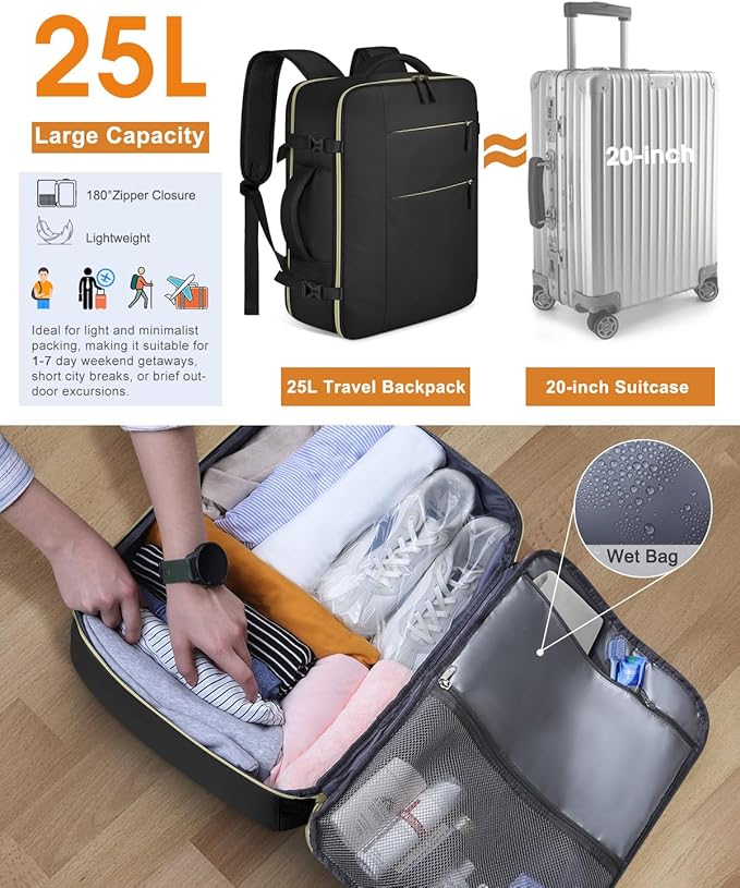 Capolo Travel Backpack for Women Men Waterproof Laptop Backpack Airlines Approved Carry On Backpack Bag Computer Bookbag for Business, Work, Traveling Fits 17 Inch Laptop(Black)