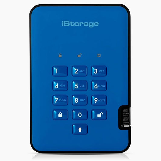 iStorage diskAshur2 SSD 128GB Blue | Secure portable solid state drive | Password protected | Dust & water resistant | Hardware Encryption