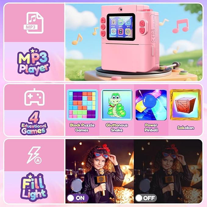Gift for 3-12 Year Old Girls: Kids Camera Digital Instant Print 1080P Dual Camera Toys Birthday Christmas Valentines Gifts for Kid Girls Boys Ages 3 4 5 6 7 8 9 10 with 32G SD Card Storage Bag Pink