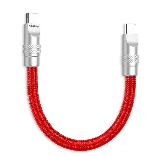 chubbycable Cute Chubby 240W Short USB C Cable Power Bank Fast Charging Cable Nylon Braided Charger Cord Compatible with iPhone 17-15 Series iPad, Red, Type-C to Type-C, 1.64FT