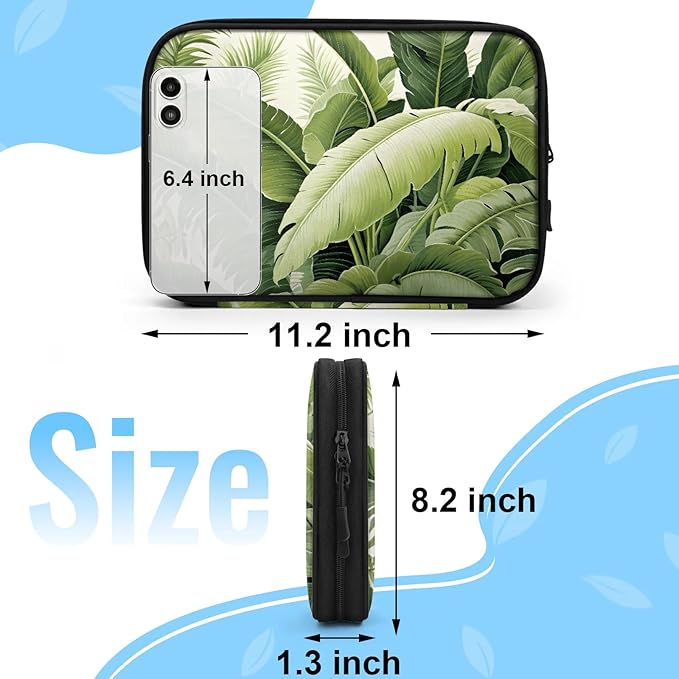 Tropical Plant Leaves Electronics Travel Organizer Case, Tech Accessories Cable Storage Bag for Cords, Charger, Phone, Hard Drive