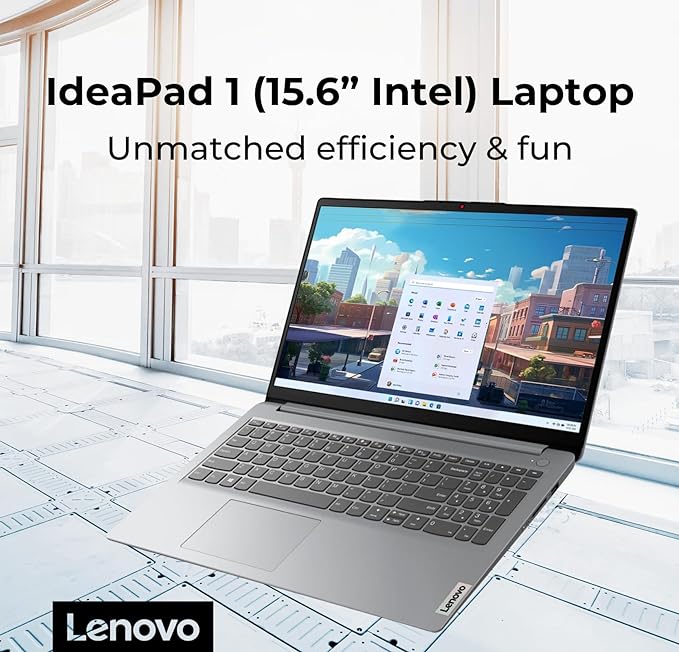 Lenovo IdeaPad 1 Student Laptop, 15.6" FHD Display, Intel Dual Core Processor, 12GB RAM, 256GB SSD + 128GB eMMC, 1 Year Office 365, Wi-Fi 6, SD Card Reader, W11H, Grey, Additional 1 Yr ADP