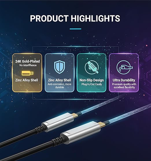 Fiber Optic USB C to USB C Cable(33ft),Slim High Speed 10Gbps USB 3.2 Gen2 Active Optical Cable for VR, Webcam, Laptop etc