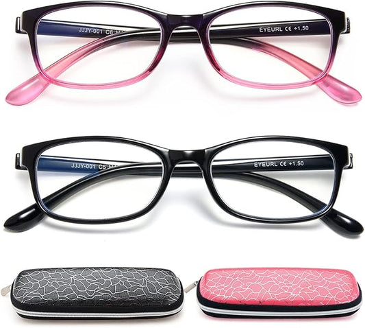 EYEURL 2 Pack Reading Glasses Blue Light Blocking Readers for Women-TR90 Lightweight Computer Reading Glasses Stylish Rectangular Frames Eyeglasses+1.5