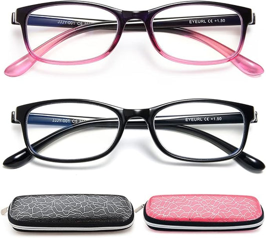EYEURL 2 Pack Reading Glasses Blue Light Blocking Readers for Women-TR90 Lightweight Computer Reading Glasses Stylish Rectangular Frames Eyeglasses+2.25