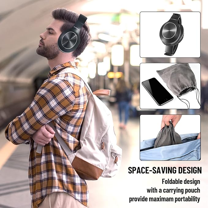 Bluetooth Headphones Over Ear, 68H Playtime and 3 EQ Music Modes Wireless Headphones with Microphone/Deep Bass, HiFi Stereo Foldable Lightweight Headset for PC Home Travel Office （Black