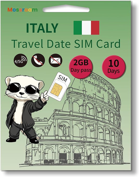 Italy SIM Card with Daily 2GB High-Speed Data for 10 Days - Prepaid 4G/5G Mobile Internet for Travel, Work & Study - Compatible with All Phones