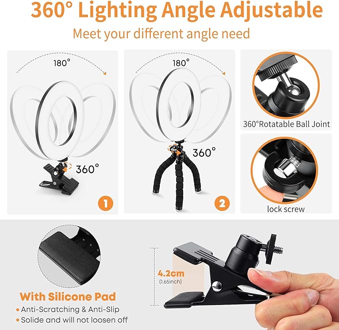 Video Conference Lighting Kit, Ring Light Clip on Laptop Monitor with 5 Dimmable Color & 5 Brightness Level for Webcam Lighting/Zoom Lighting/Remote Working/Self Broadcasting and Live Streaming, etc.