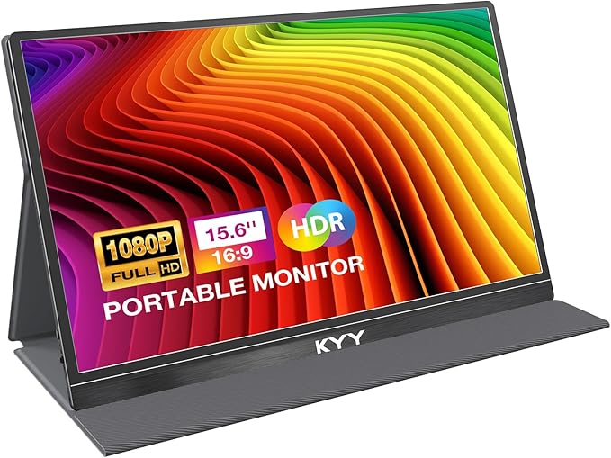KYY Portable Monitor 15.6'' FHD 1080P USB C HDMI Gaming Monitor Ultra-Slim IPS Display w/Smart Cover & Speakers, Plug&Play, External Monitor for Laptop PC Phone Mac Xbox PS4