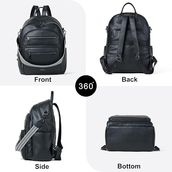 Backpack Purse for Women Laptop Backpack, Leather Travel Backpack Shoulder Bag Teacher College Daypack Work Handbag fits 14" Laptop-Black